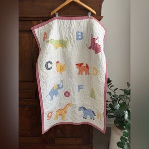 Pottery Barn Kids Alphabet Baby Quilt With Patchwork Animals Red Gingham Trim